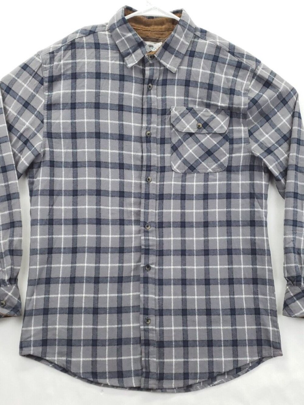 Gioberti Shirt Mens Medium Gray Blue Plaid Flannel Corduroy Flip Cuffs Button-Up